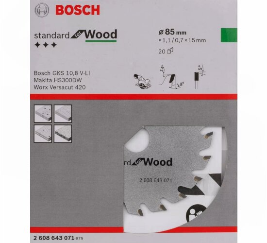 Bosch Kreissägeblatt Optiline  85x15x1,1mm 20 Zähne Wood für Handkreissägen