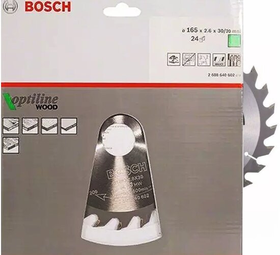 BOSCH Kreissägeblatt  Ø 165 mm, 24 Zähne Optiline Holz für Handkreissägen,