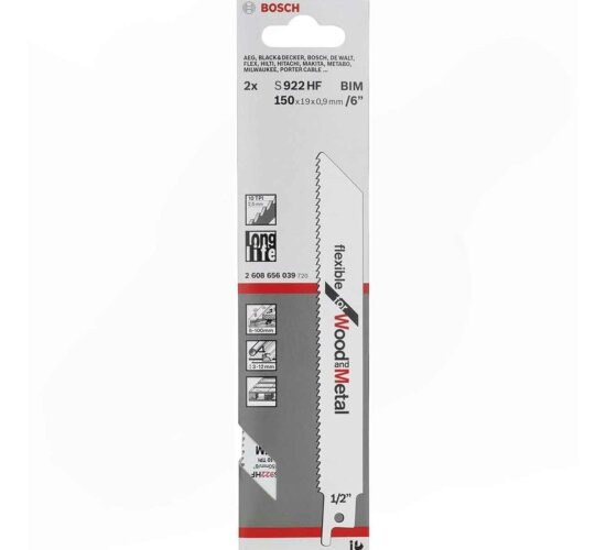 Bosch Säbelsägeblatt S 922 HF, Flexible for Wood and Metal, 2er-Pack