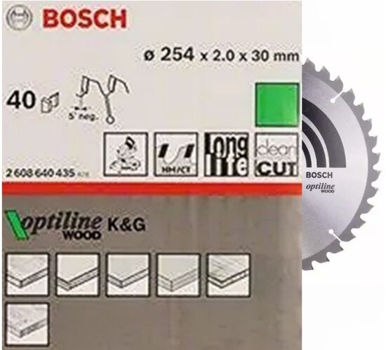 Bosch Kreissägeblatt 254 x 30 x 2 mm, 40 Zahn Optiline Wood, Holz