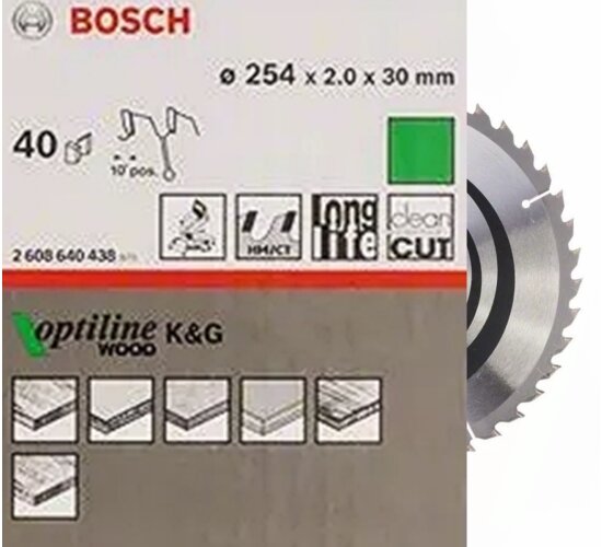 Bosch  Pro  Kreissägeblatt, 254 x 2 x 30 mm, 40 Z Optiline Wood