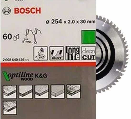 Bosch  Pro  Kreissägeblatt, 254 x 2 x 30 mm, 60 Z Optiline Wood