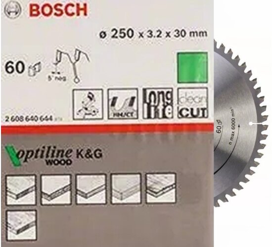 Bosch  Pro  Kreissägeblatt, 250 x 3,2  x 30 mm, 60 Z Optiline Wood