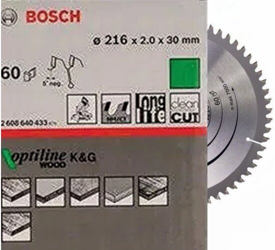 Bosch  Pro  Kreissägeblatt, 216 x 2 x 30 mm, 60 Z Optiline Wood