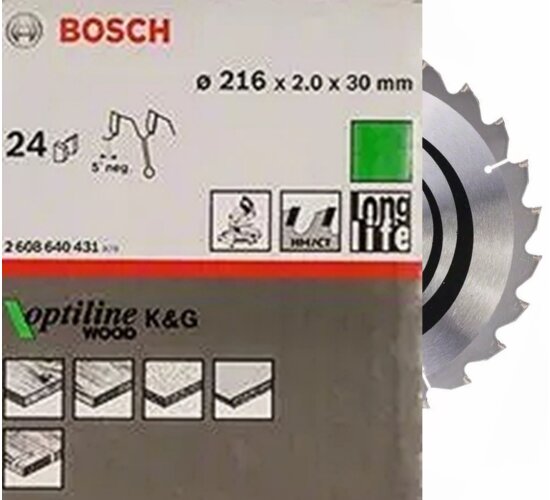 Bosch  Pro  Kreissägeblatt, 216 x 2 x 30 mm, 24 Z Optiline Wood