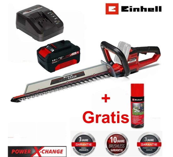 Einhell Akku-Heckenschere ARCURRA 18/55 Akku 4.0 Ah, Ladegerät 18V + Pflegespray