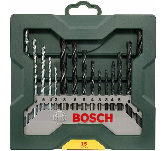 Bosch 15tlg. Mini-X-Line Spiralbohrer Mixed-Set (Holz Stein Metall,