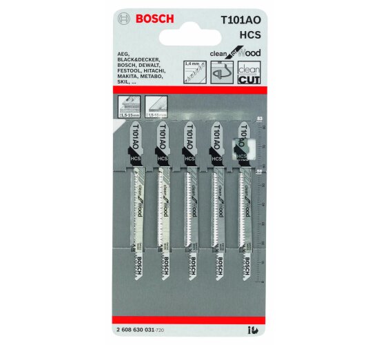 Bosch Stichsägeblatt T101AO Clean for Wood, 5er-Pack