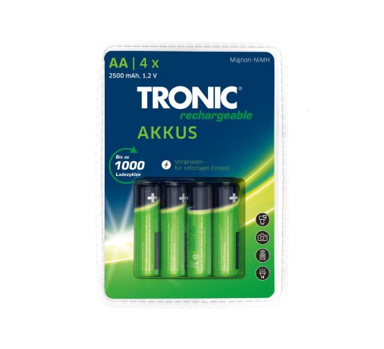 4 x TRONIC Akku Ready 2 Use  -Ni-MH, AA/Mignon/HR6/HRMRI6 - 2500 mAh