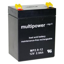 Multipower Blei-Akku MP2,9-12 Pb 12V / 2,9Ah Faston 4,8, Pluspol links