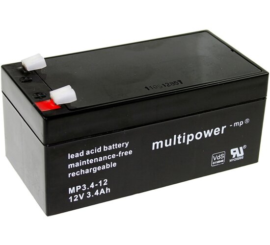 Multipower Blei-Akku MP3,4-12 Pb 12V / 3,4Ah VdS-Nr. G110046, Faston 4,8