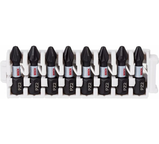 Bosch Professional 8tlg Schrauber Bit Set PZ2 Kreuzschlitz Impact Control Bits, Länge 25 mm, Pick and Click,