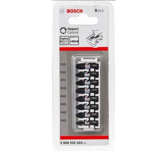 Bosch Schrauer Bit-Set Impact Control 8-teilig PH1-PH3/PZ2-PZ3 25 mm 2608522323