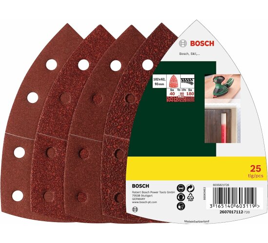 Bosch 25tlg.Schleifblatt Set 40/80/120/180 Klett, Multischleifer 102 x 62.93 mm