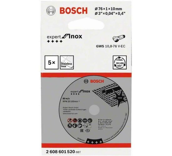 Bosch 5 Stück Trennscheibe Expert Inox (für Edelstahl 76 x 10 x 1 mm,