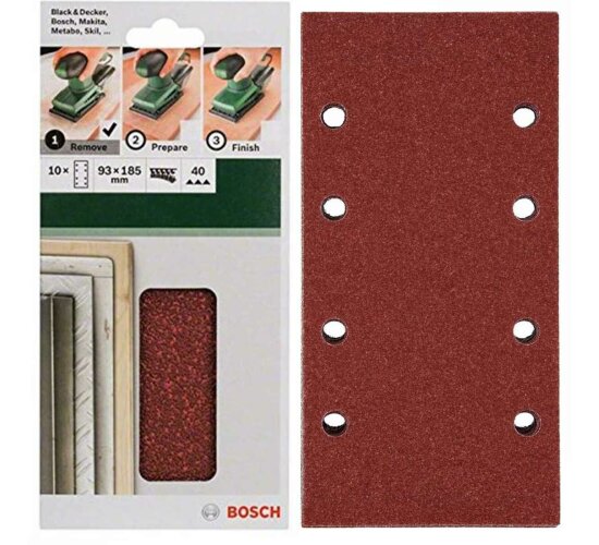 Bosch Schleifblatt Klett 10 x, 93 x 185 mm, K 40 für Schwingschleifer