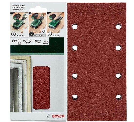 Bosch Schleifblatt Klett 10 Stück, 93 x 185 mm, K 120 für Schwingschleifer