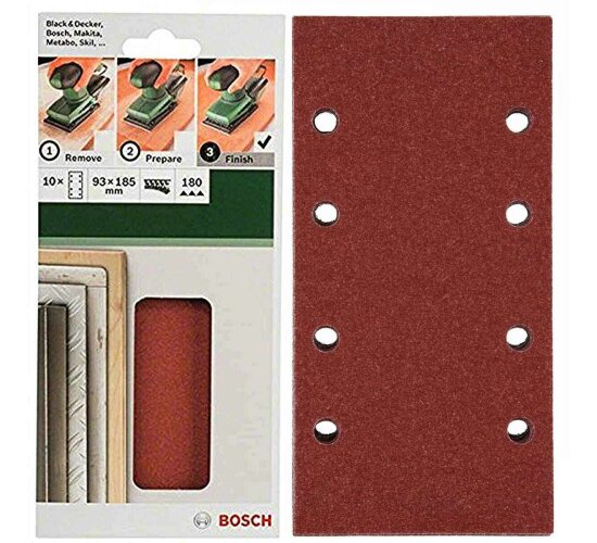 Bosch Schleifblatt Klett 10 Stück, 93 x 185 mm, K 180 für Schwingschleifer