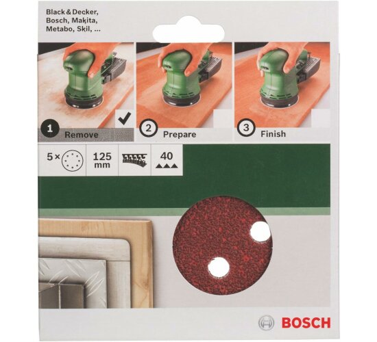 Bosch 5 tlg. Schleifblatt Set Ø 125 mm, K 40 Zubehör Exzenterschleifer