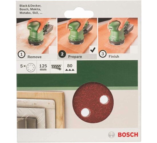 Bosch 5 tlg. Schleifblatt Set Ø 125 mm, K 80 Zubehör Exzenterschleifer