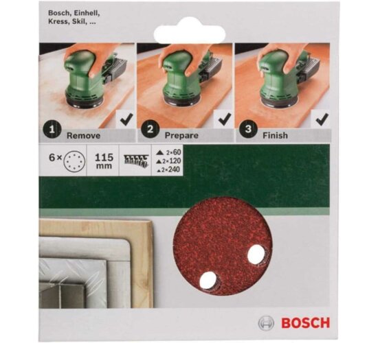 Bosch 6 tlg. Schleifblatt Set Ø 115 mm, Körnung 60/120/240 Exzenterschleifer