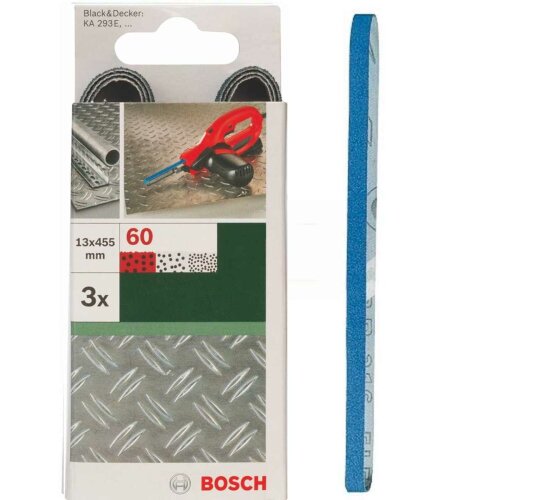 Bosch 3 Schleifbänder für B+D Powerfile KA 293E 13 x 451 mm, K 60,Metall